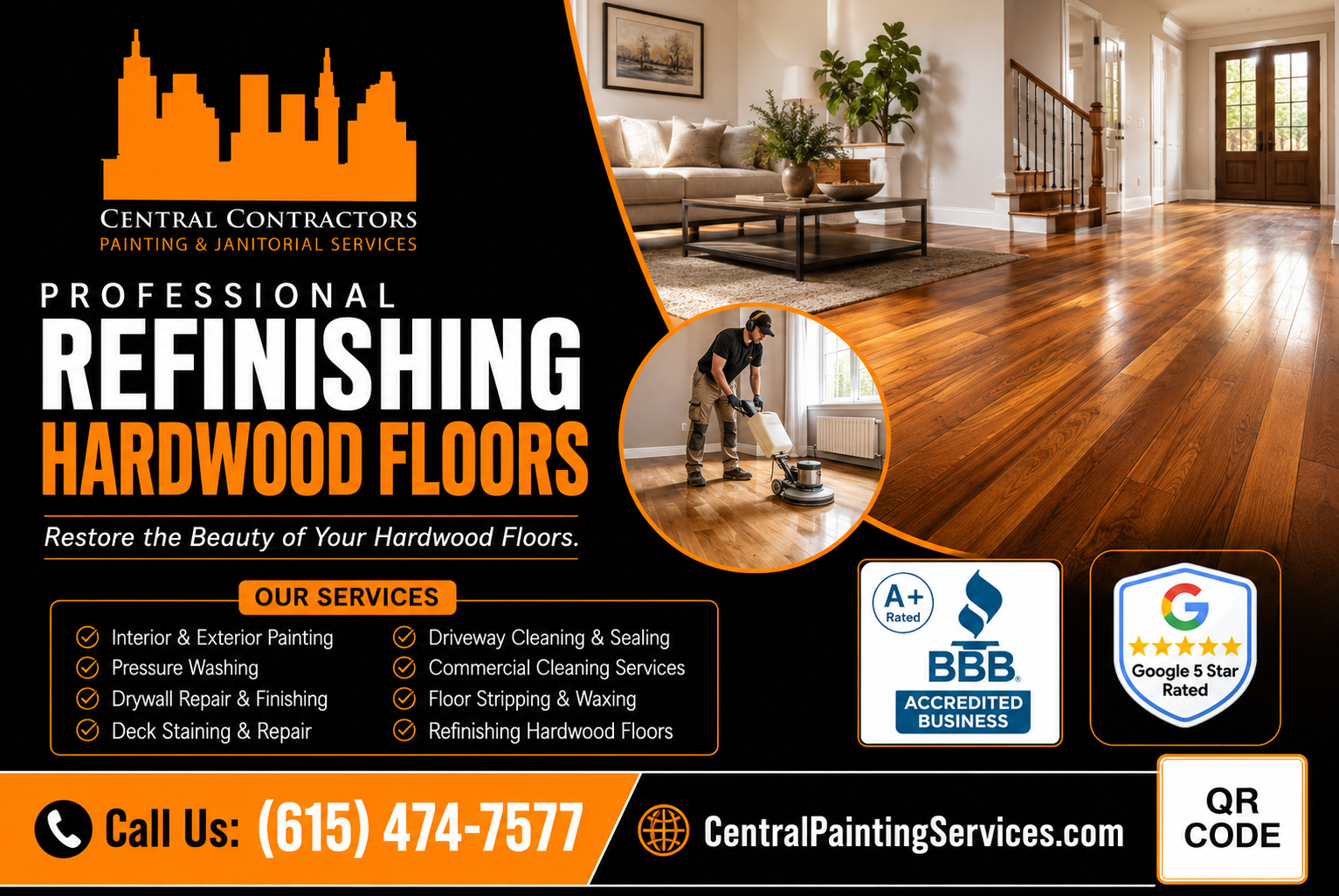 Central Contractors professional hardwood floor refinishing